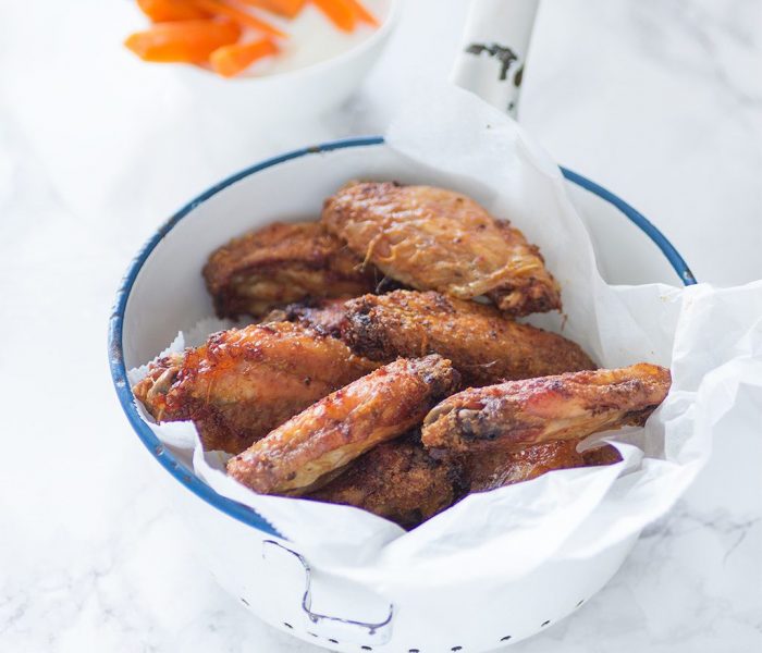 Buffalo-style baked chicken wings